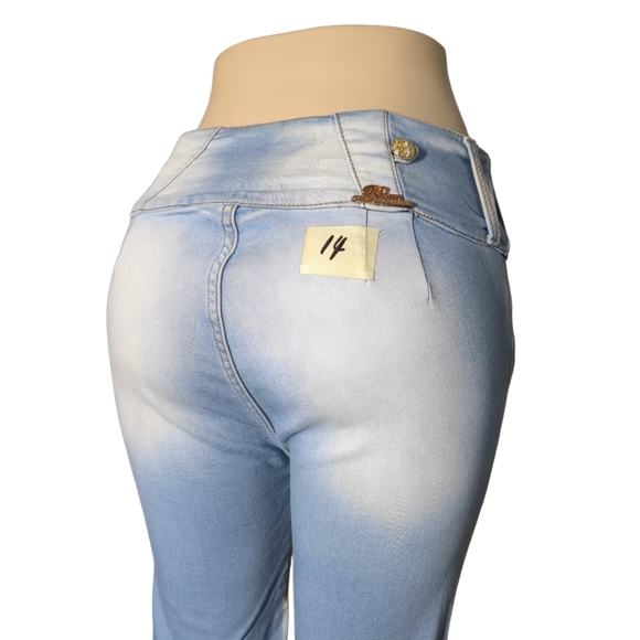 *NEW* Colombian Authentic High Rise Skinny Wash Distress Butt Lifter Blue Jeans - Picture 4 of 13